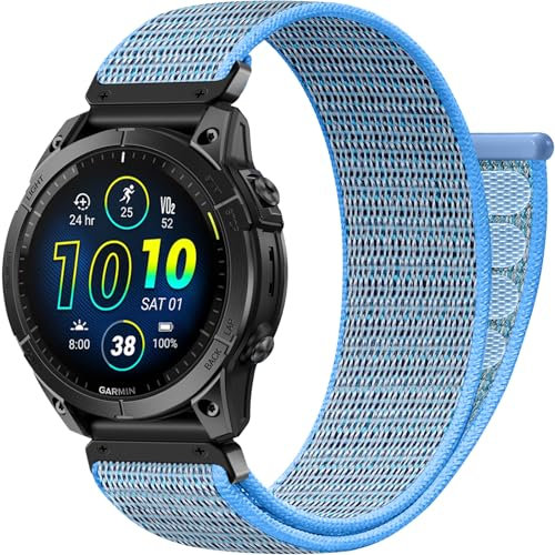 Upeak 22mm QuickFit Armband Kompatibel mit Garmin Fenix 7 Armband/7 Pro/6 Pro Armband/6/Fenix 8 47mm/5/5 Plus, Nylon Sportarmband für Garmin Epix Gen 2/Forerunner 965/Garmin Instinct 2, Hellblau
