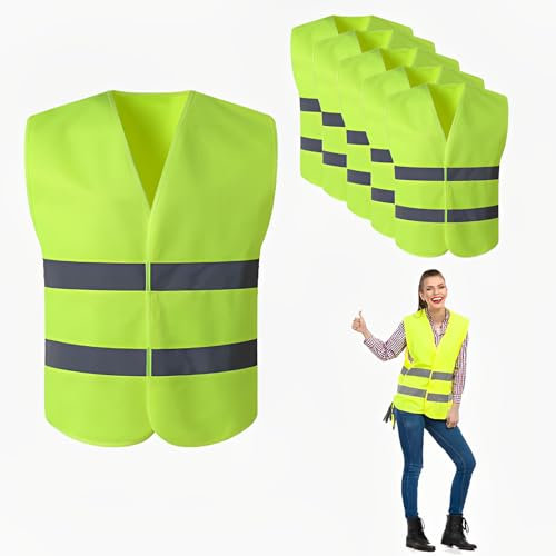WTZWYFWJ 6 Pezzi Giubbotti ad Alta visibilità, Gilet Alta visibilità,Gilet Catarifrangente di Sicurezza, per Cantiere, Conducenti,Addetti alla Pulizia,Assistenza Stradale e Altro Ancora