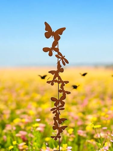 Bornhöft Gartenstecker Schmetterlinge, Edelrost Metall, 115 cm Höhe, 15 cm Breite, Gartendeko Wetterfester Beetstecker Gartendekoration für Beete und Pflanzen