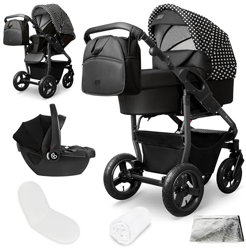Bergsteiger Capri Kombikinderwagen 3-in-1 Babywanne Sportsitz Babyschale | Komfortables Reisesystem ab Geburt mit Luftreifen Rahmenfederung verstellbarem Griff Platzsparend faltbar und Wickeltasche