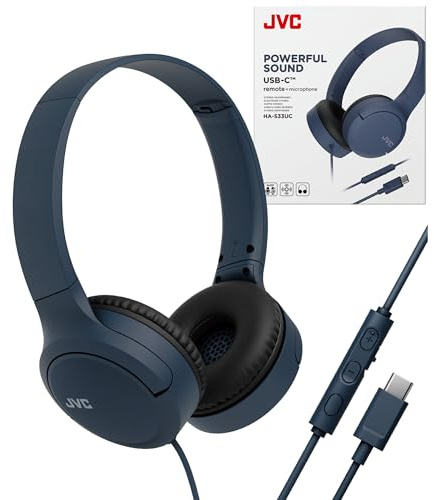 JVC Cuffie over-ear con cavo USB-C con microfono – Comodi padiglioni, chiamate chiare, audio bilanciato – pieghevoli, leggere, anti-groviglio, ideali per lavoro, studio, viaggi