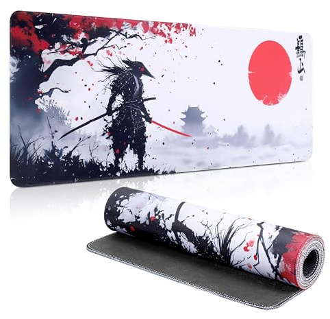Yimomoyi Tappetino per mouse da gioco 800 x 300mm - Mousepad XXL - Tappetino per mouse antiscivolo di grandi dimensioni - migliora la precisione e la velocità - Samura giapponese