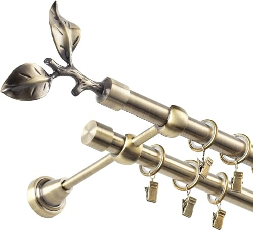 Fenster DEKOR - Gardinenstange Wandmontage 2-läufig 250 cm - Vorhangstange aus Stahl mit 50 Ösen und Clips - Gardinen Stange Gold - Gardinenstangen im Set mit Dübel - Elegante Vorhangstangen