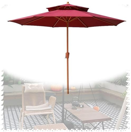 Sombrilla grande para patio, sombrilla de mesa doble para exteriores, con manivela, protección solar UV, resistente a la lluvia
