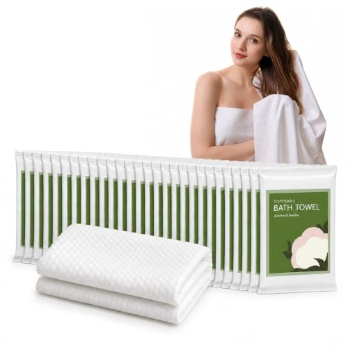 rngwaper 20pcs Einweg Duschtücher, 70 x 100cm Tragbares Einweg Badetücher aus Vliesstoffe Tragbar Große Handtücher für Reisen, Hotel, Ausflug, Camping