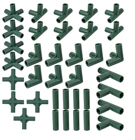 Yuanpgky Lot de 36 raccords pour cadre de serre avec 6 types dont T à angle droit, croix et cinq voies pour tubes de 16 mm, compatibles avec les structures de jardin,