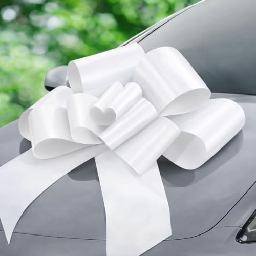 Jonami Schleife Auto Große Geschenkschleife Riesenschleife XXL 76 cm für Auto, Weiße Autoschleife Groß Riesige Schleife 18 Geburtstag Auto Weiß - ø 76 cm