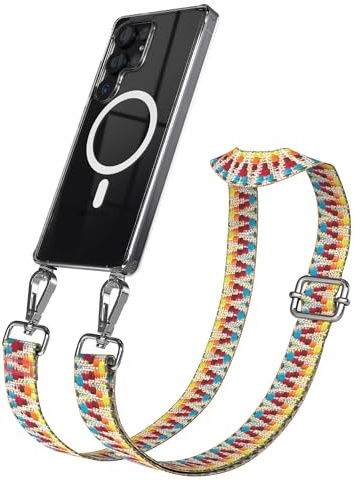 EAZY CASE Handykette - Verstellbares Taschenband kompatibel mit Galaxy S25 Ultra, Schulterriemen, Handykordel mit Silikon Hülle, Qi Charging kompatibel, Umhängetasche, Regenbogen Silber