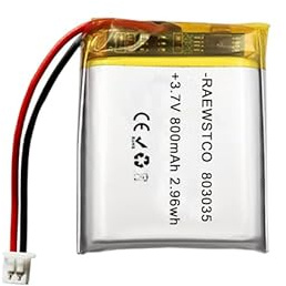 RAEWSTCO 803035 800 mAh 3.7 V Battery for Digital Cameras and Bluetooth Speakers