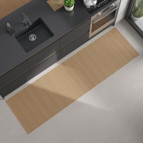 DE-COmmerce Bambus Küchenläufer Flow Pure Maß ca. 60 x 180 cm pflegeleicht Küchenteppich Bambusteppich Teppich ohne Bordüre rutschhemmend
