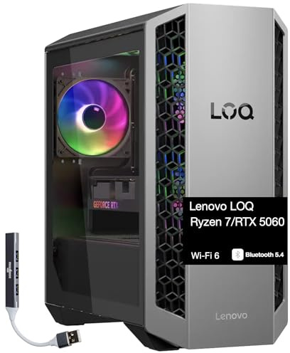 Lenovo LOQ Tower Gaming Desktop PC (AMD Ryzen 7 8745HX, GeForce RTX 5060 8GB GDDR7, 16GB DDR5, 1TB PCIe SSD, RGB Fans, 500W PSU, WiFi 6, Bluetooth 5.4, RJ-45, Win 11 Pro) w/DKZ USB Port Expander