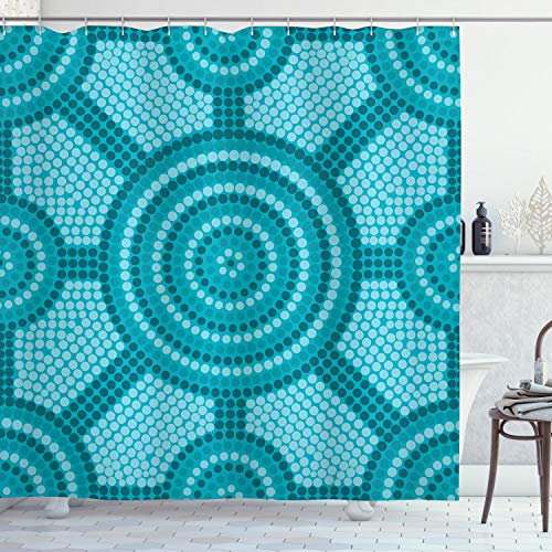 ABAKUHAUS Teal Duschvorhang, Native Art, Stoffliches Gewebe Badezimmerdekorationsset mit Haken, 175 x 200 cm, Teal