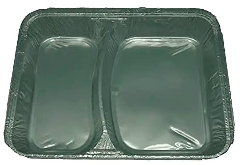 PAMPOLS Pack 100 Bandejas de Aluminio de 2 Compartimentos para Envasar y Conservar Productos Alimentarios | Ideal para Platos Cocinados y Comida para Llevar| Medidas 226x176x29 mm 100 unidades