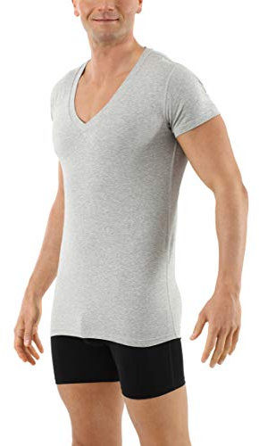 ALBERT KREUZ Herrenunterhemd Kurzarm mit extra tiefem V-Ausschnitt Bio-Baumwolle mit Elastan in grau mélange XL