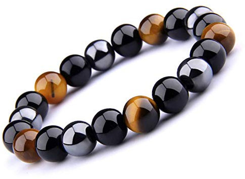 UEUC Bracelet Triple Protection Oeil de tigre, perles en hématite et obsidienne noire de
