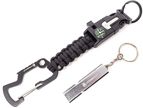 Steinbock7 Großglockner 5-in-1 Paracord-Schlüsselanhänger, Multi-Tool mit Karabiner, Flaschenöffner, Schraubwerkzeuge, Kompass, Notfallpfeife, Feuerstahl & Schaber