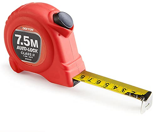 Dekton Hi Vis Green Soft Grip Autolock Tape Measure 7.5m X 25mm- 7.5m/25ft-Hi-Vis Soft Grip| Impact Resistant Case| Metric Units| Belt Clip| Auto-lock| Secure Auto-lock Mechanism, Comfortable Grip