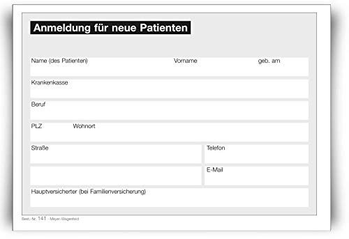 Praxisformular Anmeldung für neue Patienten DIN A6 Format, geblockt | 500 Blatt