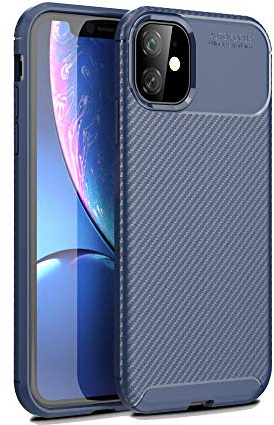 PIXFAB Gel Case For Apple iPhone 11 (6.1), Gel Rubber Phone Case Cover, Stylish Premium Slim Carbon Fibre Design With Screen Protector For iPhone 11 - Blue