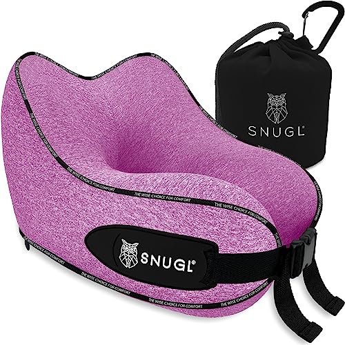 SNUGL Reisekissen für Kinder – Nackenkissen aus Memory-Schaum – Flugkissen | Stütz-Nackenkissen für Reisen | Reise-Nackenkissen für Flugzeug mit Tragetasche & Clip | Flying Travel Essentials (lila)