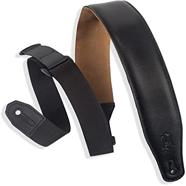 Levy's Leathers MRHGS-BLK Right Height Gitarrengurt, mit RipChord-Schnellverstellungstechnologie und Wildleder-Rückseite, 6,3 cm breites, gepolstertes Accessoire aus Leder, Schwarz