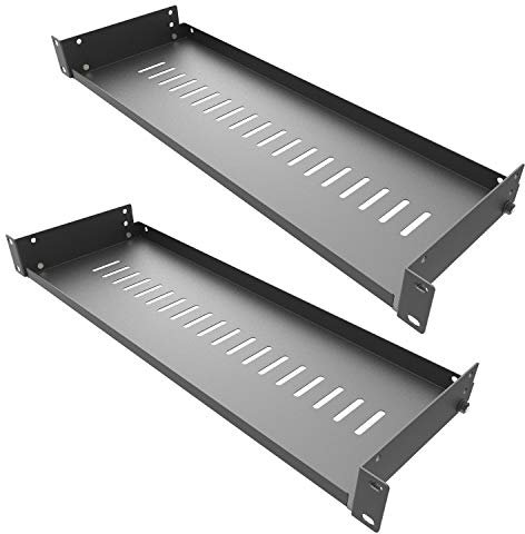 Jingchengmei 2 Pack of 1U Vented Cantilever Server Rack Mount Shelf 6 (154mm) Deep for 19 Network Cabinet or Equipment Rack, Disassembled Black(6V2PC)