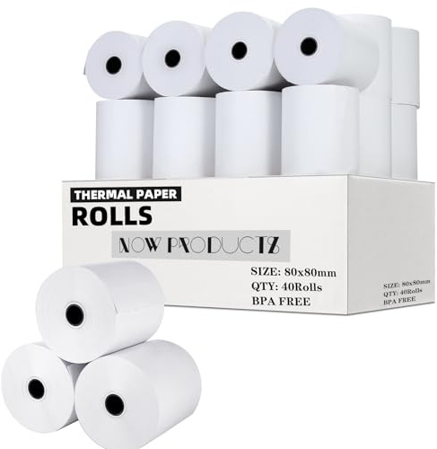 Kassenrollen, 80 x 80 mm, BPA-frei, Thermo-Belegpapier (40 Rollen) für PDQ Kreditkartenautomaten, POS, Registrierkassen, ideal für kleine Unternehmen, Premium-Qualität, Weiß
