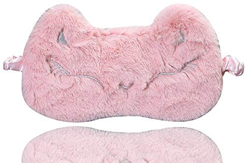 Dodheah Schlafmaske Kinder Frauen Mädchen Augenmaske 3D Süße Einhorn Plüsch Schlafmasken für Reisen Nickerchen Nacht Rosa Fuchs