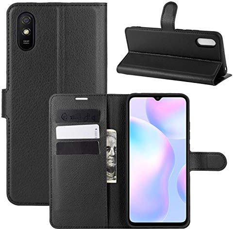 betterfon Handyhülle Kompatibel mit Xiaomi Redmi 9A | Premium Qualität TPU Klapphülle für Redmi 9A mit Kartenfächern | Magnetverschluss Handyhülle | Schwarz