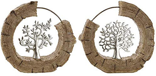 GILDE Poly Skulptur Baum 2 Stück im Set braun beige Aluminium Mangoholz 17cm H x 18 cm B x T 4,50 cm