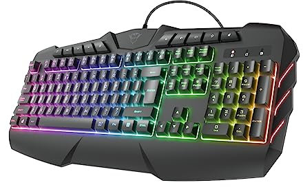 Trust Gaming 23855 GXT 881 Odyss NL/US - Tastiera semi-meccanica a LED per gaming – Tastiera QWERTY olandese, tastiera US – Tastiera retroilluminata, anti-ghosting, USB Plug & Play, PC/Laptop