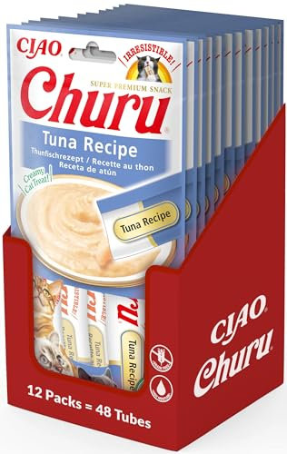 INABA Churu Puree Katzenleckerlis Creamy Snacks, Hochwertige Proteine mit Thunfisch 56 g (12er Pack), Katzensnacks in Premium Qualität