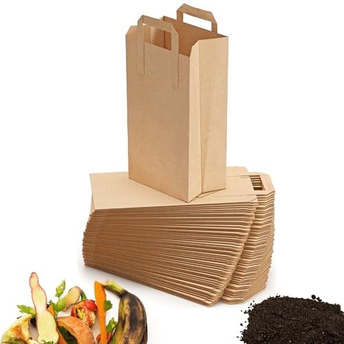 BIOGLÜCK® Biomüllbeutel 10L mit Tragegriff [50 Stück] – für den einfachen & hygienischen Transport | Reißfeste & nassfeste Papiertüten für Biomüll