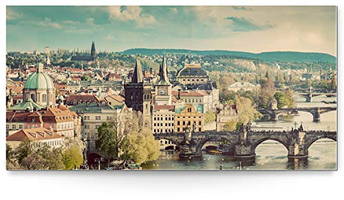 BilderKing Acrylglasverbund-Bild 120x60cm Skyline. Wunderschönes Acrylbild Panorama mit 8mm stärke als modernes Wandbild, Motiv -Prag- zur Dekoration in Wohnzimmer, Schlafzimmer, Esszimmer