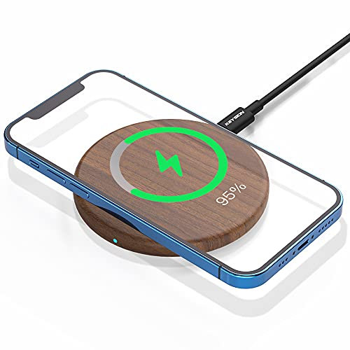 KEYSION Compatible 15 W magnétique chargeur sans fil pour iPhone 12 11 Pro Max XS XR 8, tapis de charge sans fil en bois de noyer 10 W pour Samsung S21 Ultra S20 S10 Note 20 Ultra 10 et plus