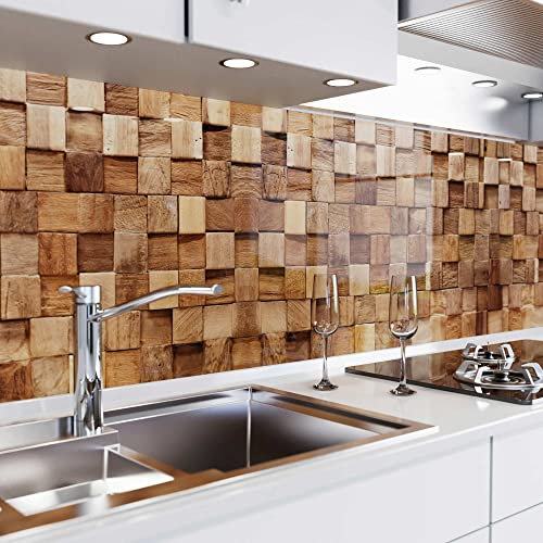 danario Küchenrückwand selbstklebend - Matt - Spritzschutz Küche - versteifte PET Folie - 0,4 mm - Hölzer - 60cm x 60cm