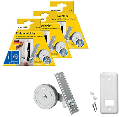 3er Set Schellenberg 50100 Einlasswickler MAXI + 53103 Abdeckplatte Standard, Lochabstand 10,5 cm, für Rollladengurte mit 23 mm Breite