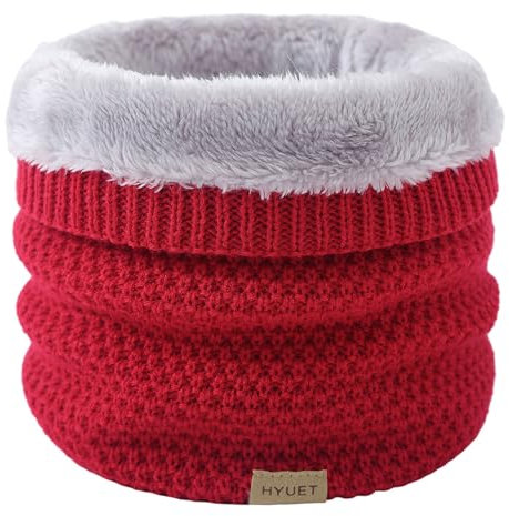 HYUET Cache-Cou Hiver Écharpe Circulaire Tricotée Tour de Cou Col Épaisse Cache Doublée Tube d'Écharpe en Polaire Thermique Doux Hommes Femmes pour le Ski Moto Vélo Randonnée Rouge Taille unique