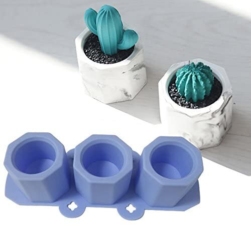 Oriental riverkit Moule en Silicone pour Plante Pot De Fleurs 3 Cavités Béton Argile Moule Hexagone Plante Succulente Vase Gypse Ciment Moules pour Artisanat en Céramique Pâte Polymère