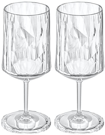 Koziol Superglas Club No. 4, 2 Stück, 300 ml, Wein- & Aperitif-Glas mit Stiel aus kristallklarem Kunststoff, luxuriös, unzerbrechlich, wiederverwendbar, Party, Camping, 2er Set