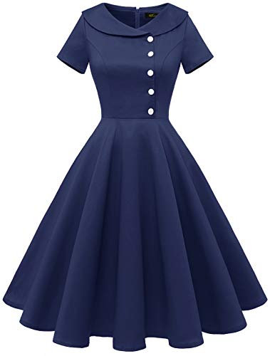Wedtrend Robe Style Année 50 Pin Up Audrey Hepburn Vintage 1950 Rockabilly Femme Pin up avec Manches Courtes WTP20007 Navy S