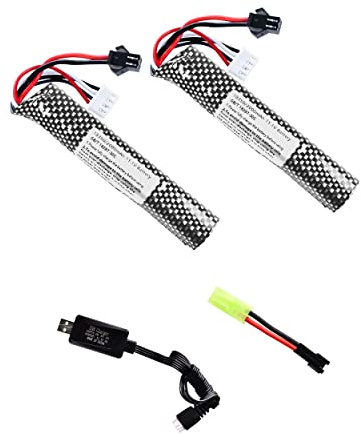 11.1v 2000mAh Battery with Charger - Rechargeable Batteries Accessories with SM2P Plug Mini Tamiya Connector for Airsoft Compatible with Gel Ball Blaster Gun,2 pcs