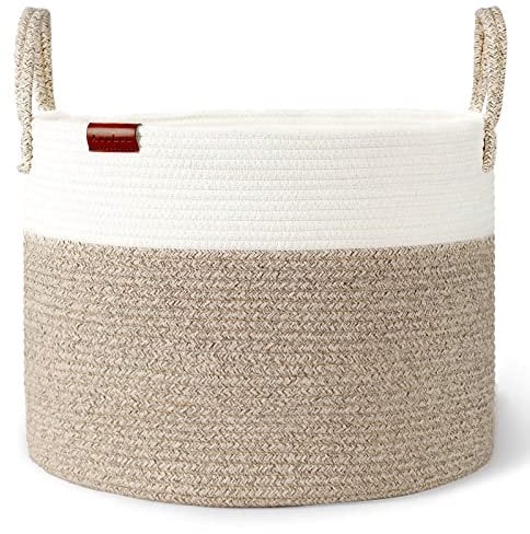 Aoohun Cotton Rope Laundry Basket, Woven Storage Baskets Collapsible Toy Hamper Storage Organiser Desert Large 42 x 38 cm