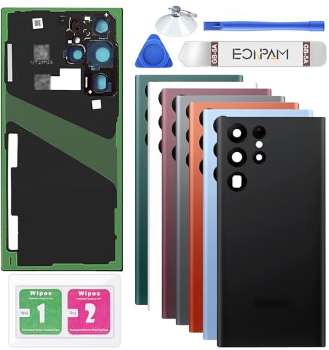 Eonpam Scocca Vetro Posteriore Sostituzione per Samsung Galaxy S22 Ultra 5G SM-S908 Originale Coperchio Copribatteria con Vetro Fotocamera+Ricambio Kit(Nero)