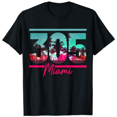 Miami 305 Vorwahl Florida Vintage Palmen Pride Retro T-Shirt