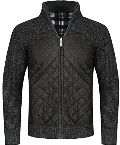 YOUTHUP Cardigan Hommes Veste en Maille Gilet Tricoté Chaude d'hiver | Doublé en Polaire, Épais, Col Montant, Devant Zippé, Patchwork, Décontracté Extérieur