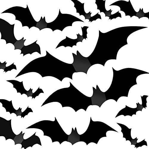 60 Stück Halloween Fledermaus Dekoration, 4 Größen Realistischer 3D Horror Fledermaus Aufkleber aus PVC, Abnehmbares DIY Wanddekoration Bats Aufkleber für Fenster Wand, Halloween Party Supplies