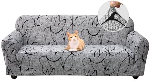 Jaotto Sofabezug 3 Sitzer Elastischer Stretch Spandex Sofa Überwürfe Sofahusse Antirutsch Waschbar Sofaschoner Couchbezug für Sofa mit Armlehne,Grauer Stil