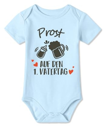 BesserBay Baby Strampler Prost Auf Den 1. Vatertag Kurzarm Blau Vatertagsgeschenk Body 6-9 Monate