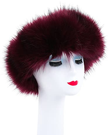 Damen Kunstpelz Stirnbänder,Damen Fellmütze Pelzmütze Wintermütze Faux Fuchs Warm Pelz mütze,Elastischen Ohrwärmer Hut Pelz Flauschige Kunstfell Stirnband Haarband für Frauen Mädchen Ski Stirnband